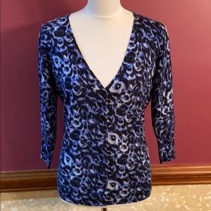 Talbots Blue Leopard Merino Wool Cardi